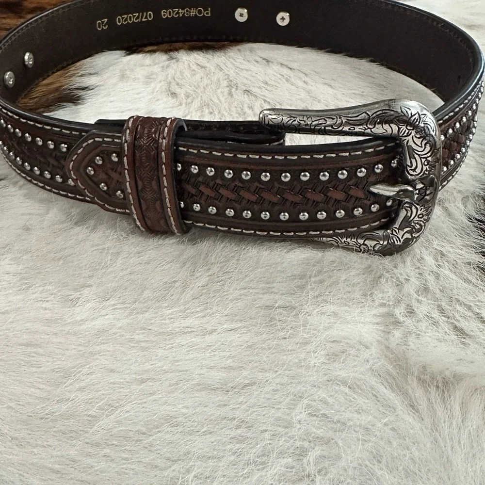 Kids Ariat Brown Genuine Leather Belt with Silver Buckle Diamond Conchos